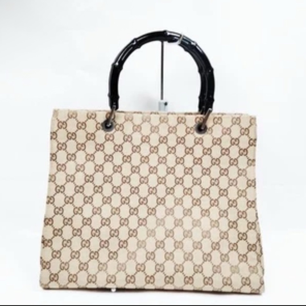 Gucci Beige and Brown Tote with Black Handles